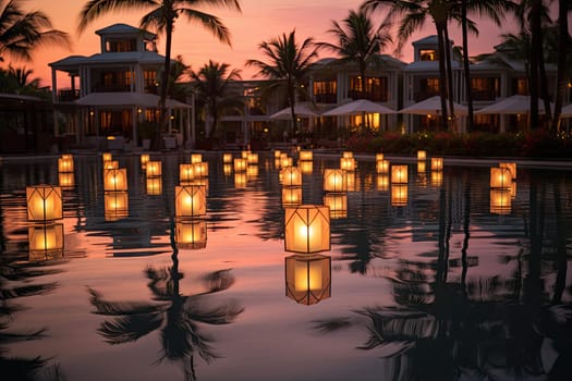 Floating Lanterns Illuminate the Serene Waters at Dusk