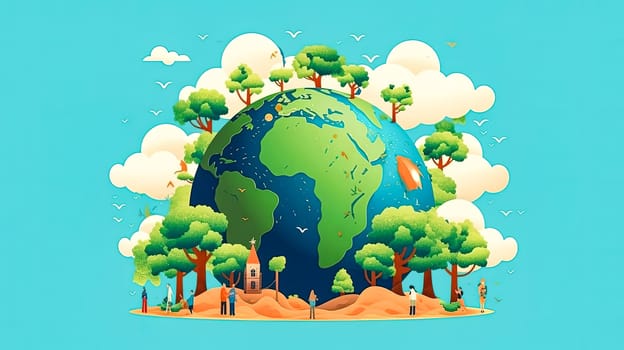 Earth, a lush oasis, A celebration of greenery and trees, a vibrant tapestry of nature conservation a visual embrace for Earth Day festivities