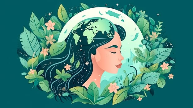 Green goddess, A girl as Mother Nature, surrounded by verdant beauty, symbolizing the commitment to conservation a powerful Earth Day visual statement