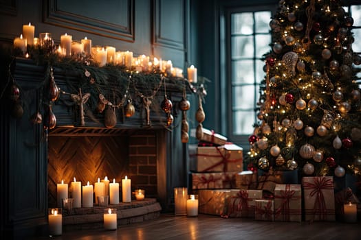 A Festive Christmas Tree Aglow with the Warm Glow of Candlelight