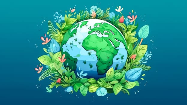 Global harmony, Earth covered in a blanket of green a joyous tribute to nature conservation and the collective spirit of Earth Day celebrations