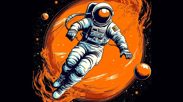 Graceful and weightless, an astronaut soars through the cosmic abyss, surrounded by the breathtaking vastness of space an elegant dance of celestial exploration