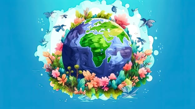 Verdant planet, Earth adorned with green grass and trees, a jubilant scene symbolizing natures resilience and the spirit of Earth Day rejoicing