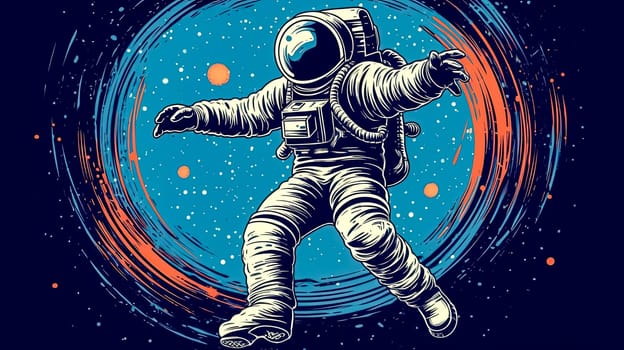 Astronauts dance in the cosmic silence, fluid movements on an uncharted planet, an elegant expression of joy amidst the unexplored mysteries of space