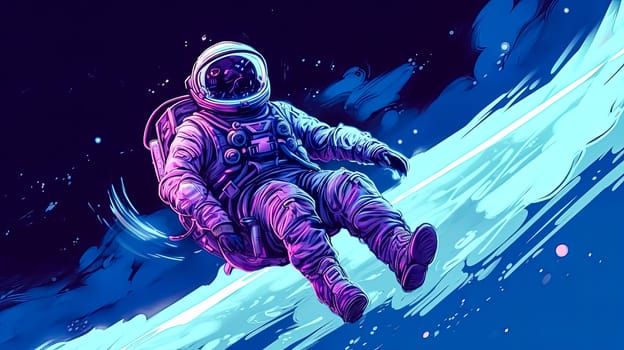 The silhouette of an astronaut against the backdrop of a cosmic tapestry peers into a holographic display, analyzing the exotic flora of an alien planet