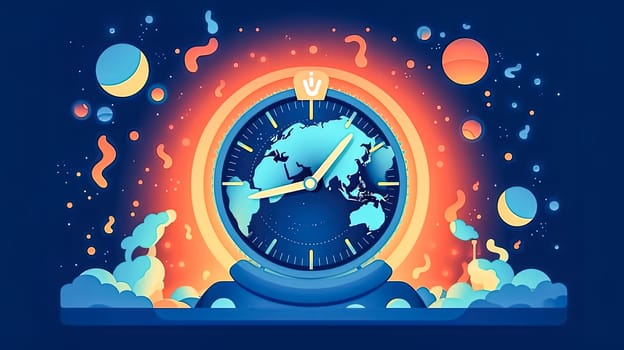 Earths hour, Clock overlay on the globe a symbolic illustration urging responsible electricity use, emphasizing nature conservation every moment