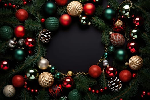 A Festive Christmas Wreath Adorned With Colorful Ornaments and Holiday Cheer Created With Generative AI Technology