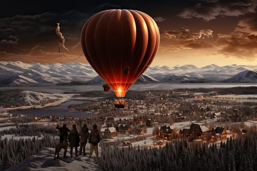 A Festive Christmas Sky Filled with Colorful Hot Air Balloons