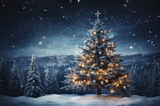 A Glowing Christmas Tree Illuminating a Winter Wonderland
