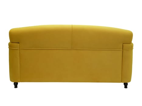 modern yellow fabric sofa isolated on white background, back view. retro couch, furniture in minimal style, interior, home design