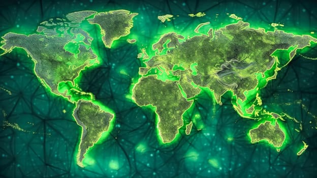 Radiant commitment, World map in neon light a powerful image conveying the worldwide pledge for energy saving initiatives and a greener planet