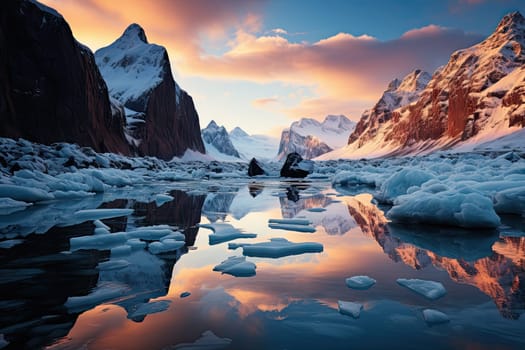 A Majestic Reflection: The Serene Beauty of a Mountain Range Mirrored in a Tranquil Body of Water