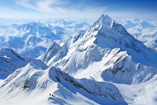 A Majestic Snow-Covered Mountain Range Under a Clear Blue Sky Created With Generative AI Technology