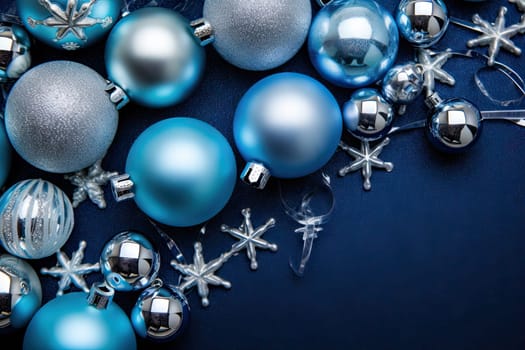 A Festive Array of Blue and Silver Christmas Ornaments