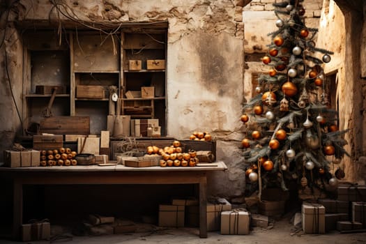 A Festive Celebration: A Room Adorned with a Glowing Christmas Tree and Holiday Decorations