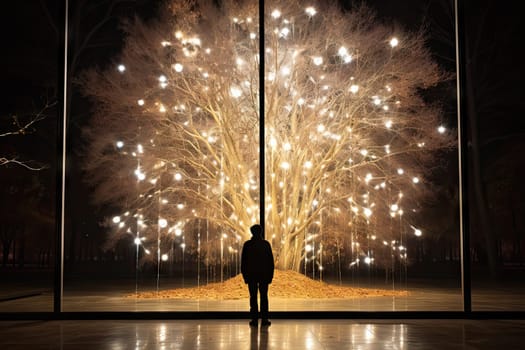 Awe-Inspiring Fireworks Display Lights Up the Night Sky as a Person Watches in Wonder