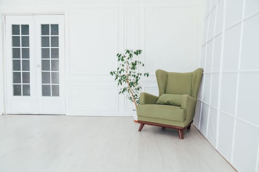 vintage chair in the interior of an empty white room