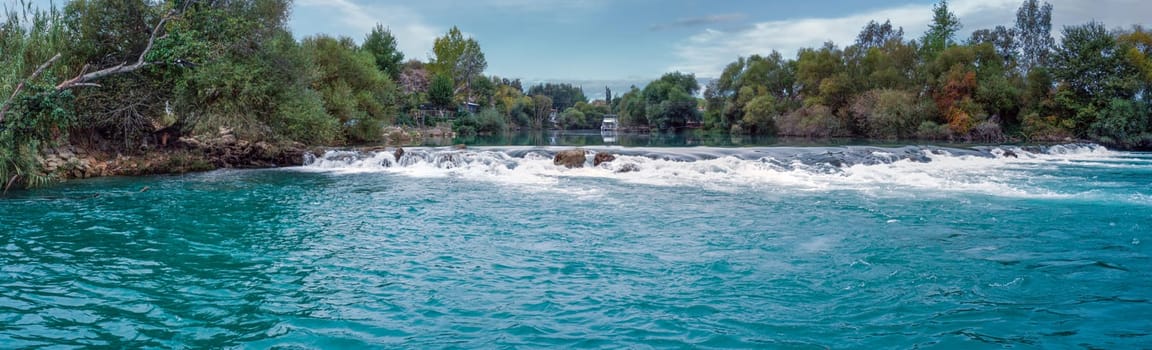 aerial panoramic view of the waterfall of Manavgat from Drone, Antalya, Turkey