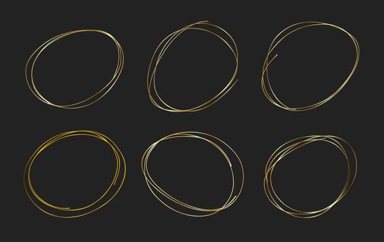 Circle gold frame set of Hand Drawn. Abstract vector design element. Gold concept, shining circle with thin realistic line for poster, banner, cover, print.