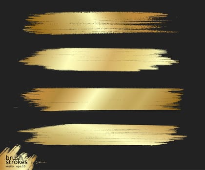 Strip gold texture. Vector golden hand painted smear stroke stain. Abstract art background. Collection of golden paint strokes. illustration - Vector