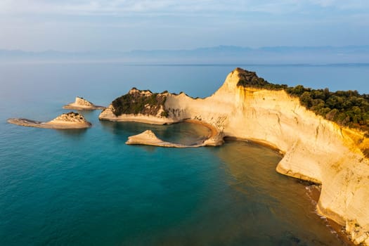 Beautiful view of Cape Drastis in the island of Corfu in Greece. Cape Drastis, the impressive formations of the ground, rocks and the blue waters panorama, Corfu, Greece, Ionian Islands.