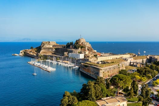The old Venetian fortress of Corfu town, Corfu, Greece. The Old Fortress of Corfu is a Venetian fortress in the city of Corfu. Venetian Old Fortress (Palaio Frourio), Corfu, Ionian Islands, Greece