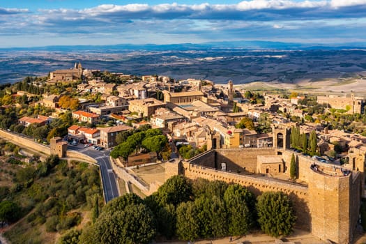 View of Montalcino town, Tuscany, Italy. The town takes its name from a variety of oak tree that once covered the terrain. View of the medieval Italian town of Montalcino. Tuscany