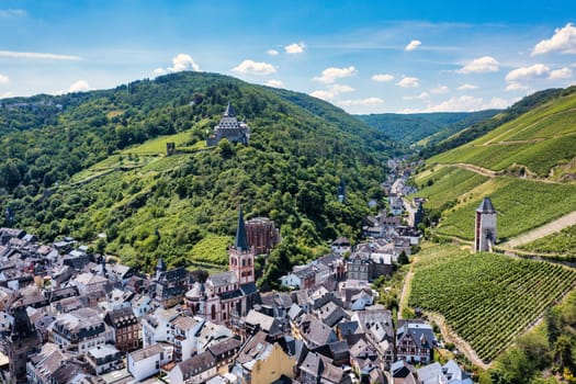 Bacharach panoramic view. Bacharach is a small town in Rhine valley in Rhineland-Palatinate, Germany. Bacharach on Rhein town, Rhine river, Germany.
