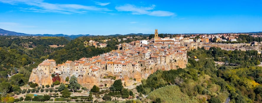 Medieval Pitigliano town over tuff rocks in province of Grosseto, Tuscany, Italy. Pitigliano is a small medieval town in southern Tuscany, Italy.