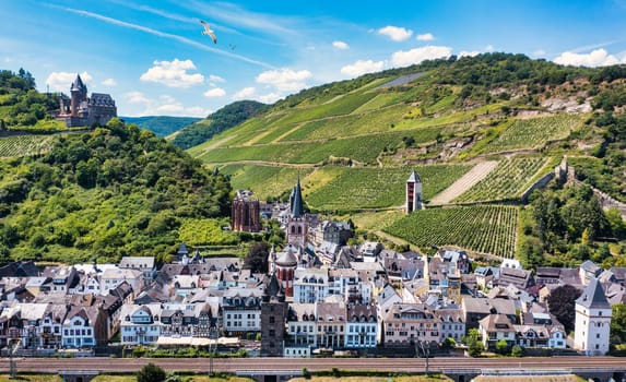 Bacharach panoramic view. Bacharach is a small town in Rhine valley in Rhineland-Palatinate, Germany. Bacharach on Rhein town, Rhine river, Germany.