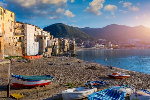 Cefalu, medieval city of Sicily island, Province of Palermo, Italy. Cefalu is city in Italian Metropolitan City of Palermo located on Tyrrhenian coast of Sicily, Italy. 