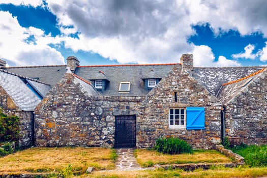 Street view of beautiful village of Rostudel former fishing village, Parc naturel regional d'Armorique. Finistere department, Camaret-sur-Mer. Brittany (Bretagne), France. 