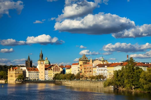 Charles Bridge sunset view of the Old Town pier architecture, Charles Bridge over Vltava river in Prague, Czechia. Old Town of Prague with Charles Bridge, Prague, Czech Republic.