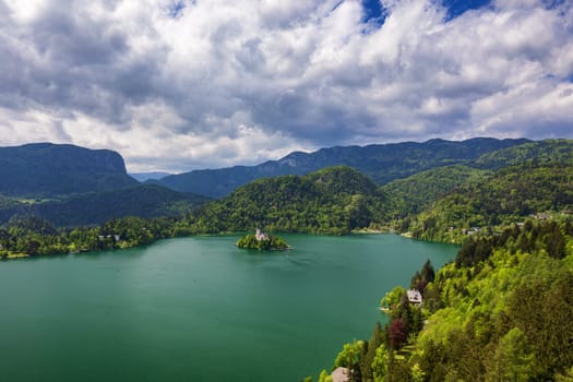 Lake Bled with St. Marys Church of Assumption on small island. Bled, Slovenia, Europe. The Church of the Assumption, Bled, Slovenia. The Lake Bled and Santa Maria Church near Bled, Slovenia.
