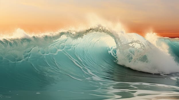 Barrel of bright colorful surfing ocean wave. Tropical background in sunset colors for sport activity with nobody on image. High quality photo