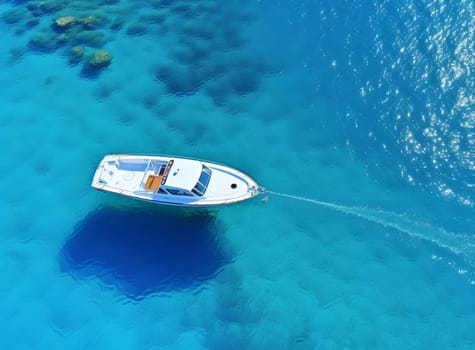 Aerial view boat parking on turquoise water. High quality photo