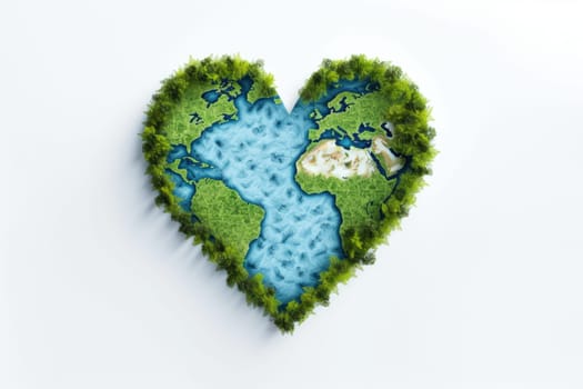 Earth in the shape of a heart on white, ecology and environment concept. AI Generated