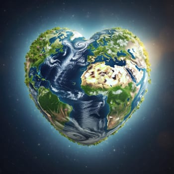 Earth in the shape of a heart, ecology and environment concept. AI Generated