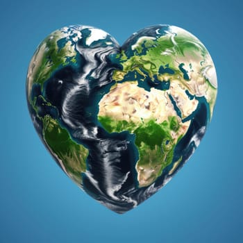 Earth in the shape of a heart, ecology and environment concept. AI Generated