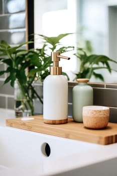 eco friendly reusable Soap dispenser in modern bathroom interior. AI Generated