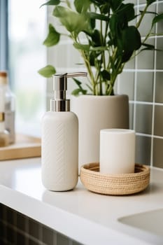 eco friendly reusable Soap dispenser in modern bathroom interior. AI Generated