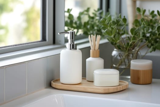 eco friendly reusable Soap dispenser in modern bathroom interior. AI Generated