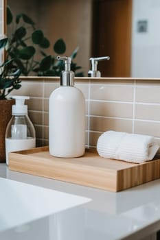 eco friendly reusable Soap dispenser in modern bathroom interior. AI Generated