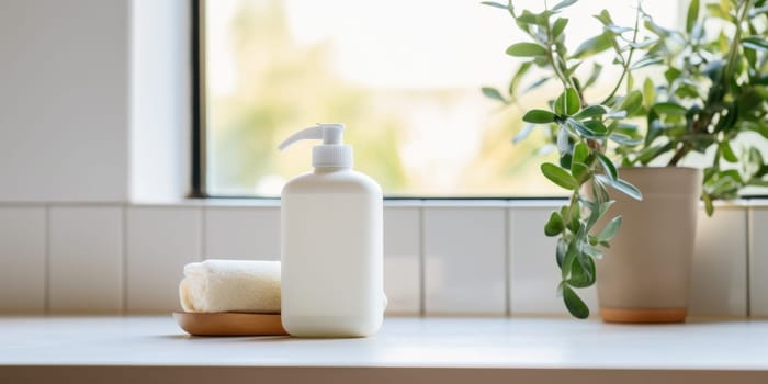 eco friendly reusable Soap dispenser in modern bathroom interior. AI Generated