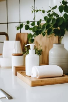 eco friendly reusable Soap dispenser in modern bathroom interior. AI Generated