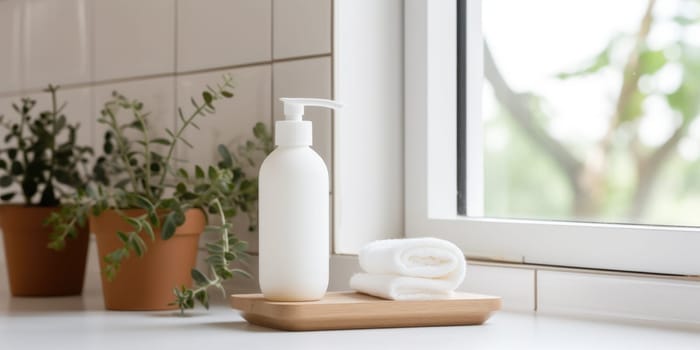 eco friendly reusable Soap dispenser in modern bathroom interior. AI Generated