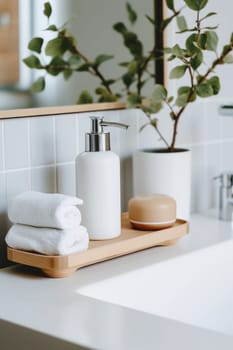 eco friendly reusable Soap dispenser in modern bathroom interior. AI Generated