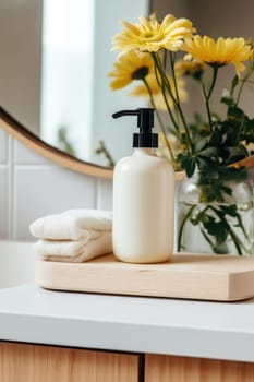 eco friendly reusable Soap dispenser in modern bathroom interior. AI Generated