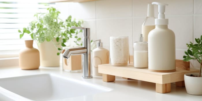 eco friendly reusable Soap dispenser in modern bathroom interior. AI Generated