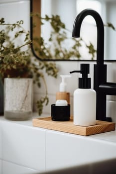 eco friendly reusable Soap dispenser in modern bathroom interior. AI Generated